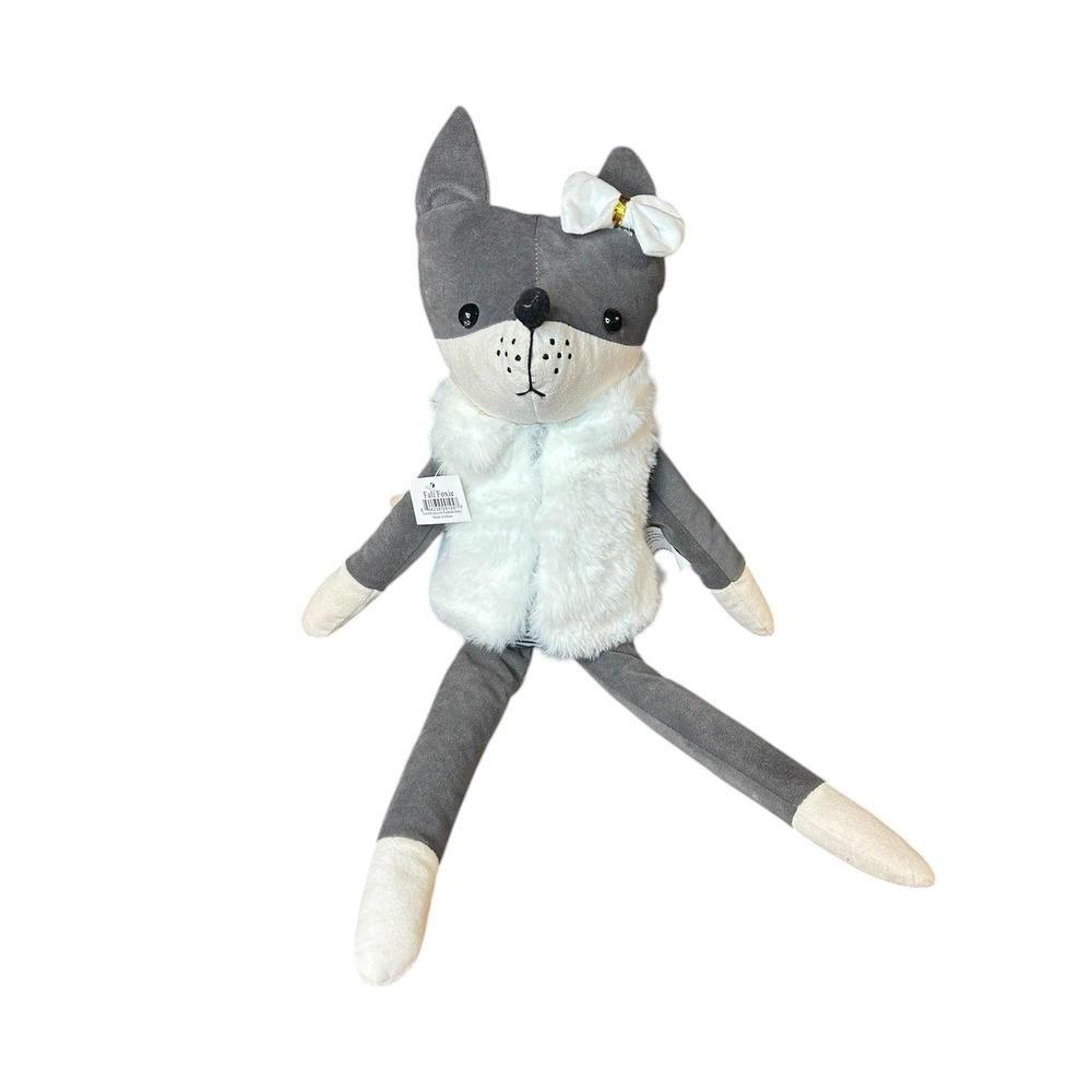 Plush Fall Foxie Decorative Figurine - Fox with Faux Fur Vest and Bow